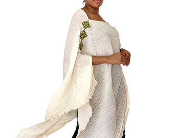Hand Crafted Cotton Gauze Scarf: Ethiopian Eritrean Embroidery