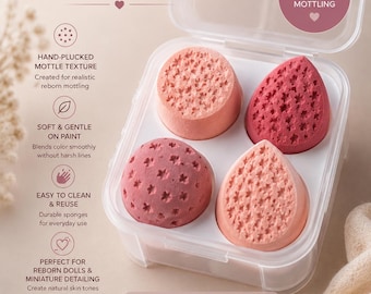 Halo Mottle Sponge Set | 4 Hand-Plucked Reborn Doll Mottling Sponges with Storage Case