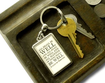 All Shall Be Well Keyring | Julian of Norwich quote, metal keychain - mailable care package gift | uplifting, positive quotation typography