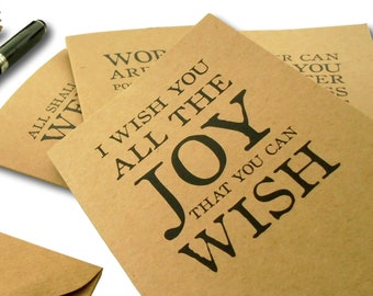 Joy Quote Note Card, Shakespeare Quotation for Happy Occasion | Just Because Card, Best Wishes, Thinking of You | A6 Recycled Kraft NoteCard