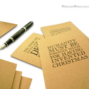 Jeu de cartes de citation de Noël vierges à l'intérieur | Salutations littéraires saisonnières pour club de lecture | Typographie littéraire, jeu de cartes kraft écologiques