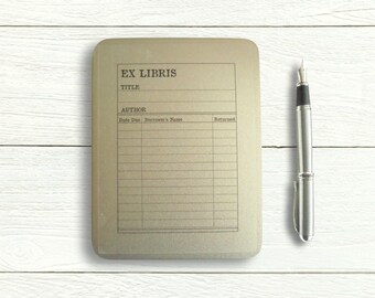 Library Card Storage Tin, Bookish Tin Box | Fun & Functional Gift for Librarian, Book Club Gift | C6 A6 hinged lid tin for stationery