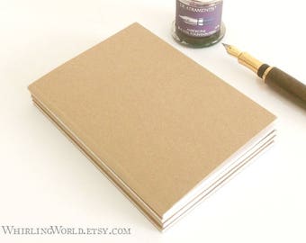 Kraft Journal Set of 4, Pocket Notebook, A6 Jotters | Practical Gift for Writer, NaNoWriMo Supplies | Blank cover, lined recycled paper