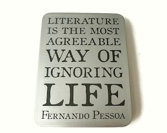 Book Lover Gift Tin | Bookish Quote Typography Storage Tin | Bookworm Gift Idea - Hinged Stationery Tin with Fernando Pessoa Quotation