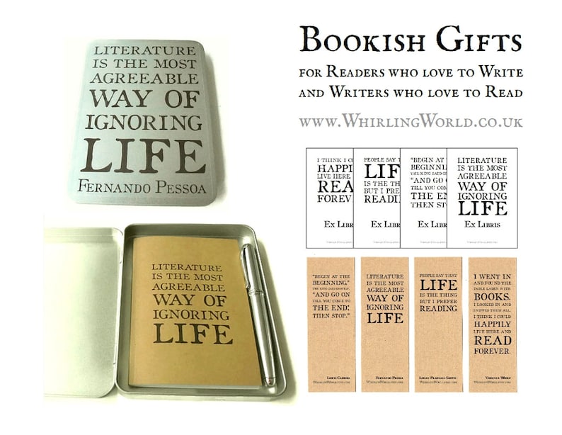 Book Crazy Bookmark & Card Set Alcott quote notecard with small gift for obsessive reader Metal page marker, secret santa for bookworm image 7