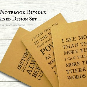 Poetry Quote Notebooks, Set of 3 mixed designs Mailable literary gift for poet, kraft writing book set ruled recycled A6 pocket journal image 1