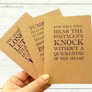 Letter Writer Note Card Set, 3 Zitate über Korrespondenz | Briefpapier oder literarische Schneckenpost Briefchen, blanko Innenseiten