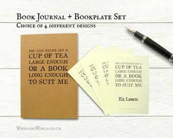 Bookish Bookplate & Reading Log Set, C S Lewis quote for tea drinker | Organise your library - simple typography classic gift for book lover