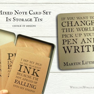 Lettering Spruch Briefpapier Set, typografierte Zitat Grußkarten in Aufbewahrungsdose | Klassische Notizkarten mit Zitaten für Autoren, A6 Kraftpapier Notizkarten
