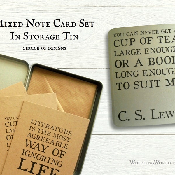 Book Lover Note Card Gift Set | Bookish quotes about reading from classic authors | Storage tin filled with blank inside A6 greeting cards