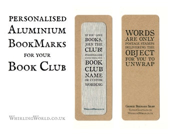 Personalised Bookmark Set - Book Club Gifts, Party Favours | Customised Aluminium Page Markers | bookish reading group gift, membership card