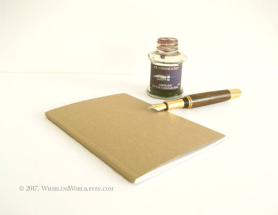 Kraft Notebook, Pocket Journal A6 | Blank cover, recycled ruled pages, with index & calendar | Simple minimalist functional office essential