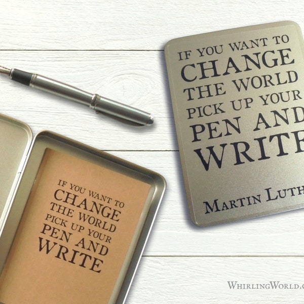 Stationery Gift Set for Writer - Martin Luther Quote | Inspirational care package, tin box filled with A6 notebooks, letterbox friendly UK