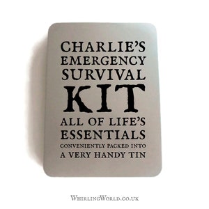 Boîte vide pour la trousse de survie d’urgence | texte personnalisable, personnalisé avec nom | ajouter votre propre contenu, fournitures d’artisanat de papeterie de premiers soins