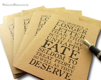 Note Card Set - Jane Austen quote, blank inside | humorous stay in touch notecards, classic literature quotation | typography greeting card