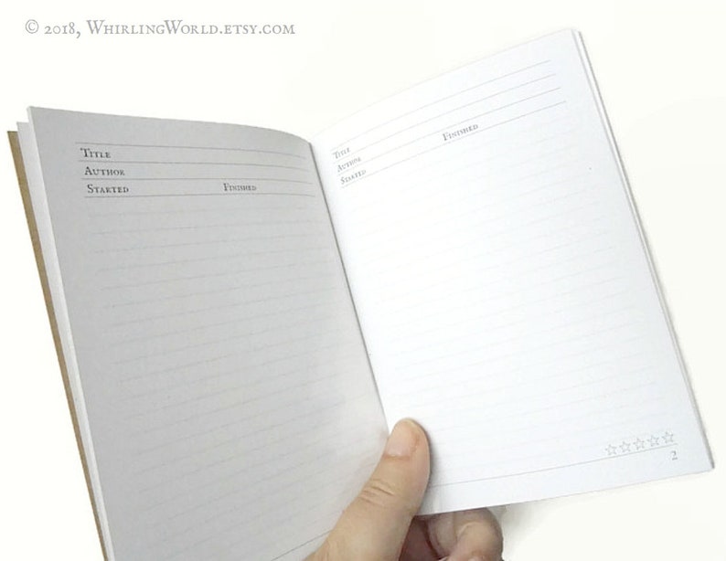 Puede incluir: Un cuaderno abierto con p&aacute;ginas rayadas. La p&aacute;gina izquierda tiene los encabezados "T&iacute;tulo", "Autor", "Comenzado" y "Terminado". La p&aacute;gina derecha tiene los encabezados "T&iacute;tulo", "Autor", "Comenzado" y "Terminado".