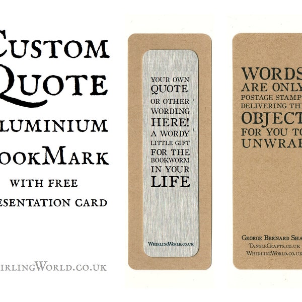 Custom Quote Bookmark, Personalised Bookish Gift | Unique Aluminium Page Marker - birthday or anniversary gift for reader bookworm librarian