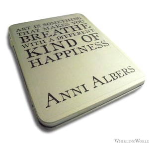 Art Quote Tin Box for Watercolour Storage Happiness quotation, mailable gift for artist empty hinged lid metal paintbox, make your own ALBERS - Happiness