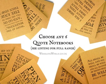 Quote Notebook Set, Choose any 6 | Writer care package - bookish, literary kraft writing book set | ruled pocket journal, half year supply