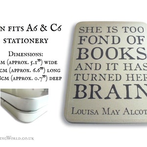 Bookworm Gift Tin for stationery Louisa May Alcott Quote Typography Storage Tin Box Literary Gift Idea for avid reader Hinged Lid Tin image 4