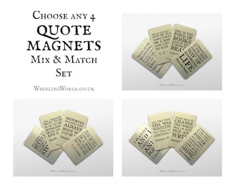 Literary Quote Magnet Set - choose any 4 | Bookish home accessory, gift for avid reader, book group etc | quotation typography