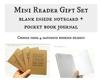 Card + Reading Journal Set | Choice of bookish quotes, blank notecard & small gift for reader | Book club table gifts, bookworm secret santa