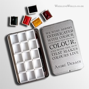 Colour quote tin - small slide top palette with empty pans, magnets & mini paintbrush - Andre Derain quotation