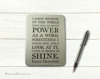 Poetry Quote Storage Tin, Emily Dickinson quotation | Wordy typography print gift for aspiring writer | Useful desk tidy, portable accessory