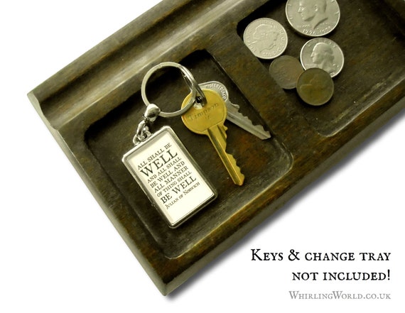 All Shall Be Well Keyring | Julian of Norwich quote, metal keychain - mailable care package gift | uplifting, positive quotation typography