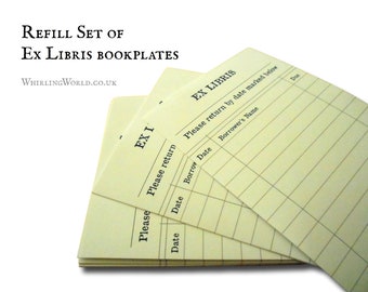 Bulk Set Ex Libris Bookplates, library card book label refills | diy library loan sticker set for book lover, librarian stocking filler gift