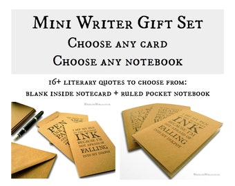 Literary Quote Notebook & Card Set | Choice of quotes from literature and favourite authors | Blank inside notecard + small gift for writer