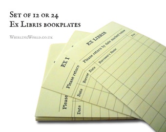 Library Card Book Label Set, ex libris bookplates | home library sticker set, lending loan log journal | stocking filler gift for librarian