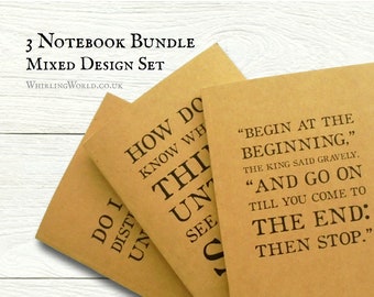 Writer Quote Notebooks Set of 3 mixed designs | Literary idea journal set, bookish typography gift for author | ruled recycled kraft cahier