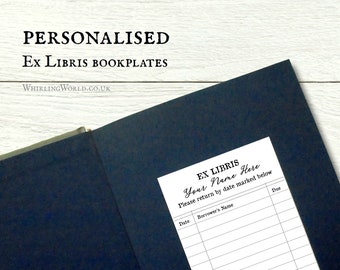 Personalised Ex Libris Bookplate Labels | Custom text library card book sticker set | bookworm stocking filler for avid reader, librarian