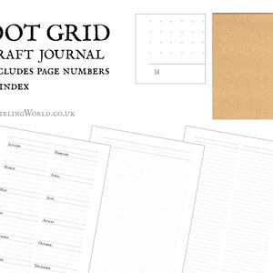 Journal quadrillé, carnet de notes A5 | agenda kraft non daté pour n'importe quel jour année mois | Numéros de page et section d'index | papier écologique recyclé