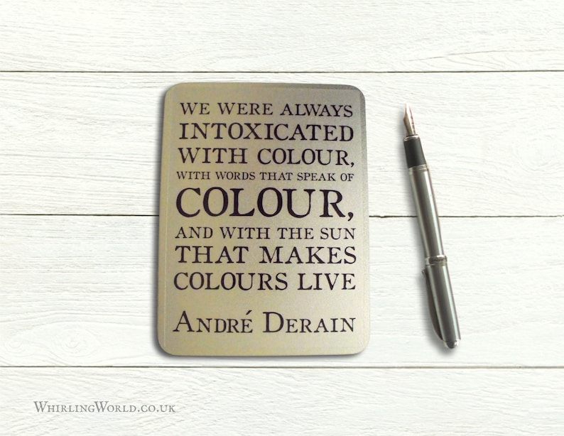 Empty Watercolour Tin Andre Derain Quote About Colour Gift for artist, hinged lid metal paint box Quotation Typography Art Storage Tin image 8