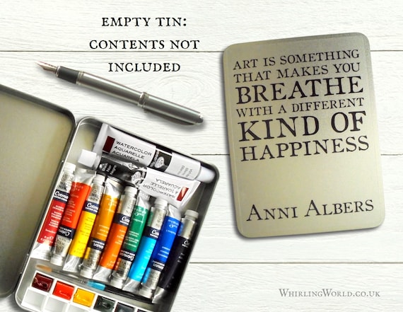 Art Quote Tin Box for Watercolour Storage Happiness Quotation, Mailable Gift  for Artist Empty Hinged Lid Metal Paintbox, Make Your Own 