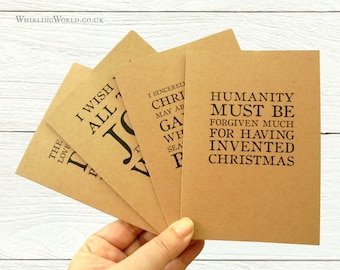 Conjunto de tarjetas de Navidad literarias / citas de temporada de literatura para lectores y escritores / Paquete de variedades Bookish penpal, tarjetas kraft minimalistas A6