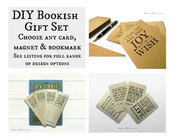 Small Bookish Gift Set - Card, Bookmark + Magnet | Mix & match literary quotes | Minimalist stocking filler or secret santa for bibliophile