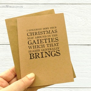 de Noël Jane Austen - Une ou un lot | Ambiance festive, citation saisonnière pour amateur de classiques | Typographie littéraire, carte pour notes écologique kraft Royaume-Uni
