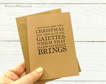 Jane Austen Christmas Card - Single or Set | Festive cheer, seasonal quote for classics lover | Literary typography, eco kraft notecard UK
