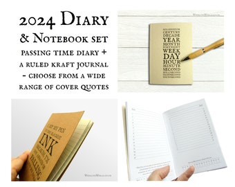 2024 Tagebuch & Taschennotizbuch Set | Typografische Wortliste, einfacher minimalistischer Stil | Nachhaltiges Neujahrsgeschenk, Recycling-Papier Journal UK