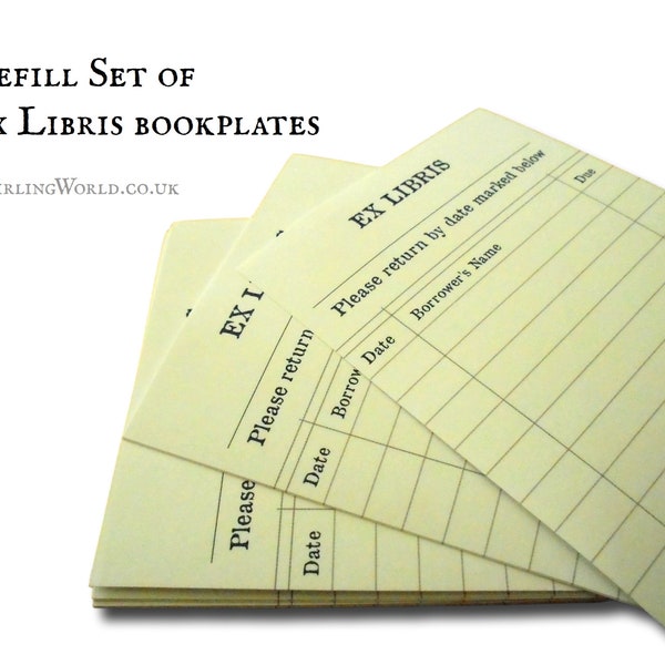 Library Book Label Refill Set, ex libris bookplate stickers | home library set with A6 record book journal | bookish stocking filler gift