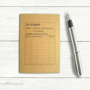 Cahier d'écriture pour cartes de bibliothèque, cadeau nostalgique - Journal A6 recyclé avec couverture kraft et papier recyclé ligné