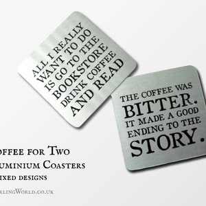 Coffee Drinker Coaster Set - Quotes from writers about caffeine & reading | bookish drink mats for home library | Typography quotation gift