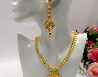Handmade Indian Bridal Wedding Jewelry 22ct Heavy Gold Plated Necklace Set with Earrings Indian Jewelry Indian Bollywood Jewelry