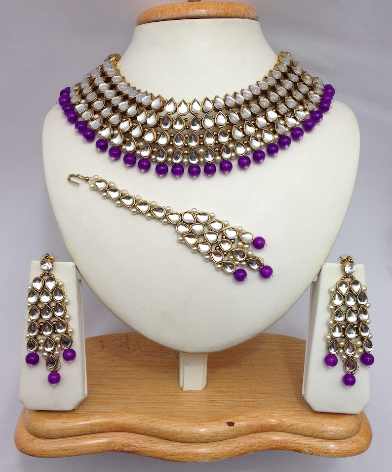 Handmade Indian Jewelry Bollwood Necklace Set With Glass Beaded Czech Gold Plated indian Jewellery Bollywood jewelry