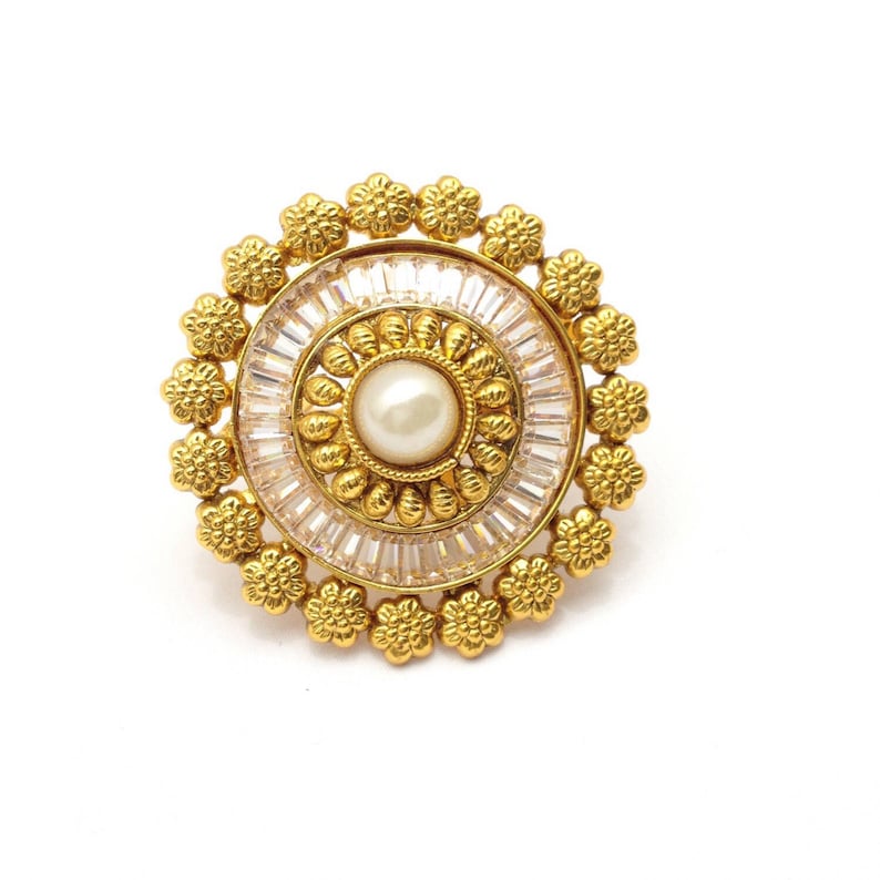 Adjustable Polki Finger Ring With Cubic Zirconia Indian Jewelry Handmade Indian Jewellery