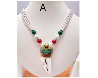 Antique Necklace Set Handmade Jewellery , Boho Statement Necklace | Multi-Strand Beaded Jewelry with Turquoise Stones
