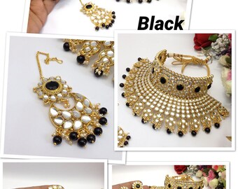 Handmade Bollywood Necklace Set with Earrings and Tika Headpiece Indian Jewelry Bollywood Set Indian jewelry Bollywood jewelry